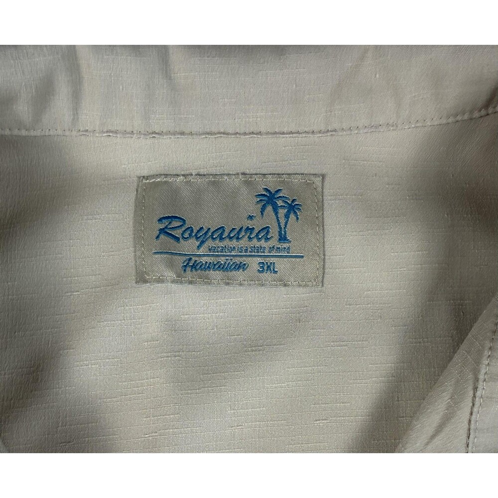 Royaura Shirt Mens 3XL Beige Solid Short Sleeve Hawaiian Button Up Resort Casual - Picture 2 of 7